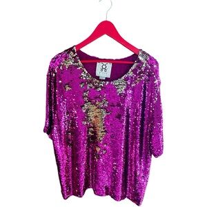 FIGUE NWT magenta/gold sequin top Sz L